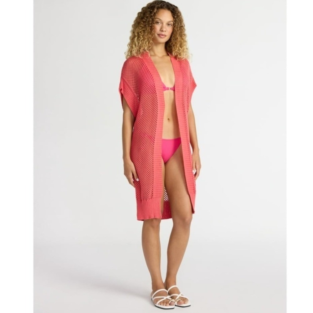 Time and‎ Tru Crochet Ruana Open-Knit Cover-Up L/XL Coral New NWT
